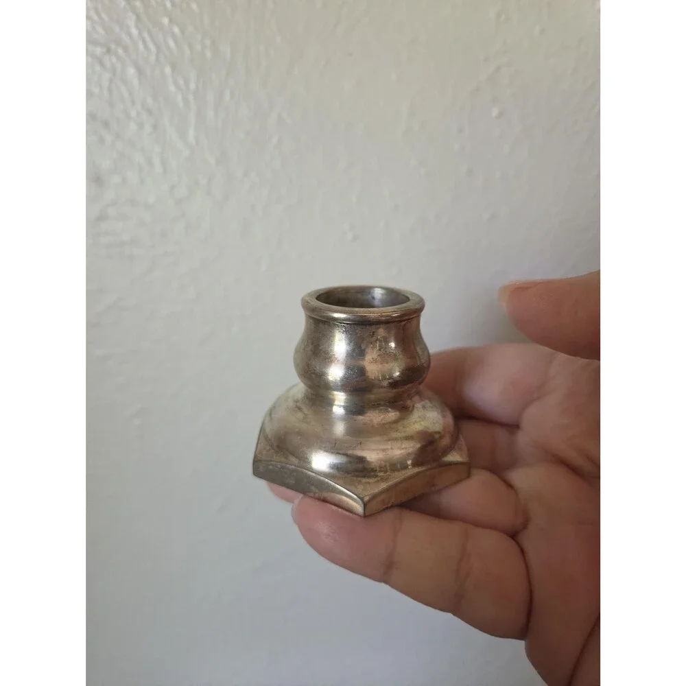 Vintage Silver Tone Candle Holders Pair – Heavy Mini Candlesticks 1.5